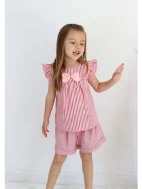 Girls Pink Striped Bow Top and Shorts Set